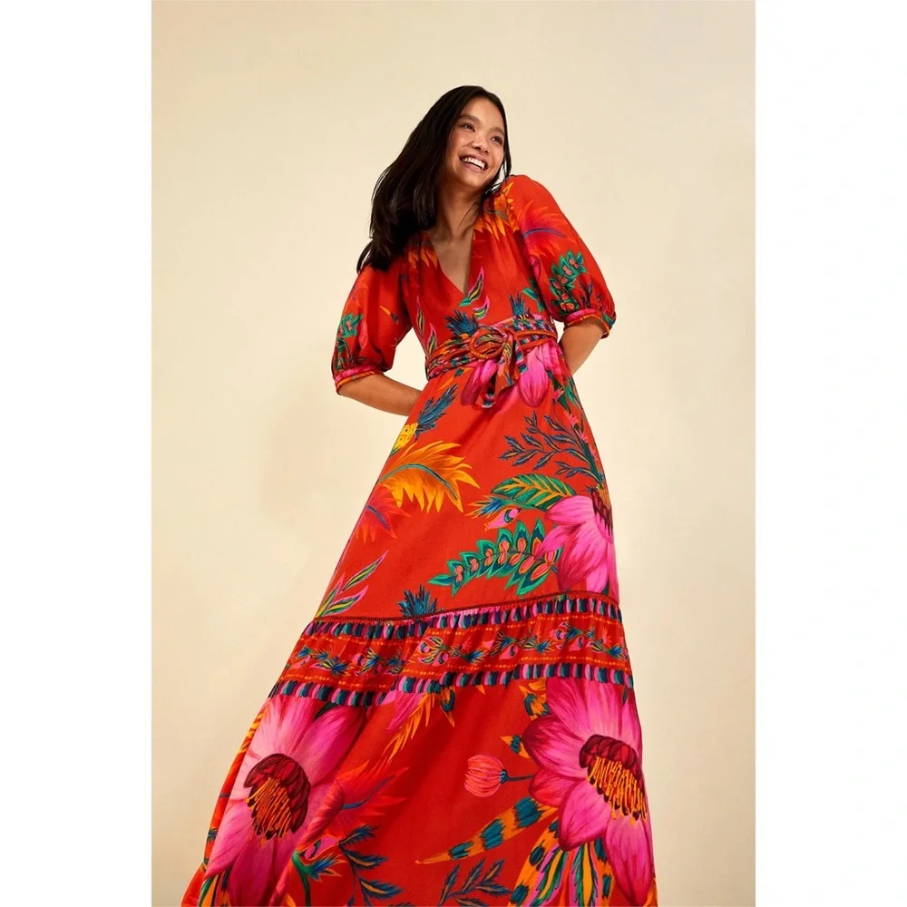knee length dresses for ladies Cambri Orange Floral Chiffon Maxi Dress - US 0 main image 1
